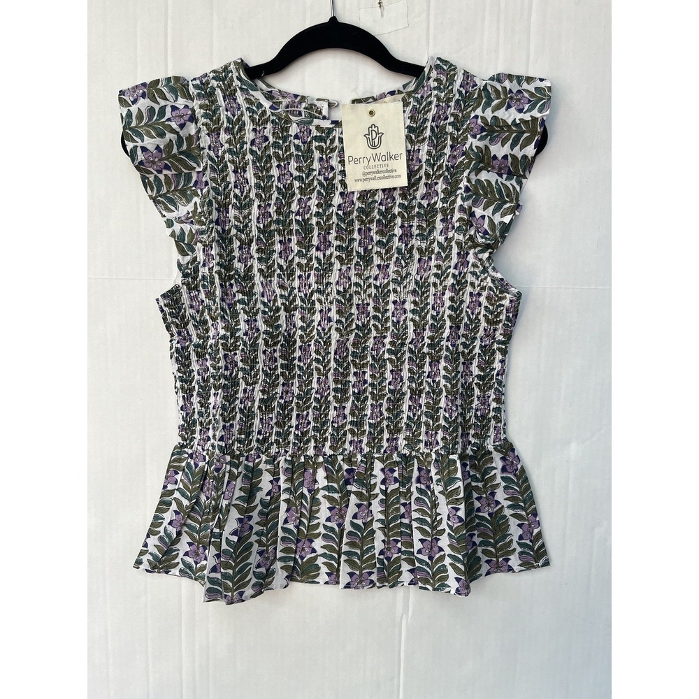 Perry Walker Collective Floral Boho Top Made in India Women Size 3 NWT‎